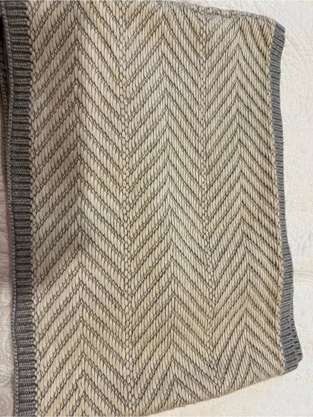 UGG Neutral Chevron Knit Scarf with Gray Trim